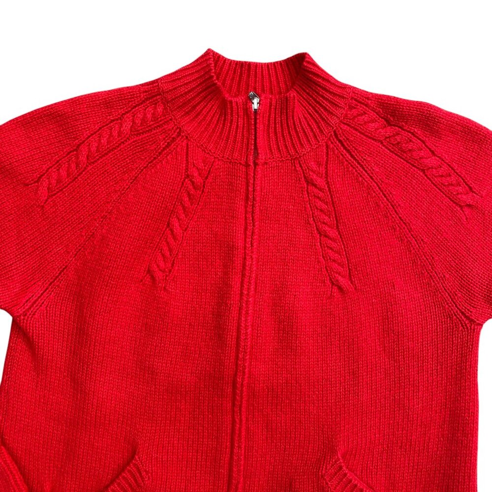 Pendleton 100% Lambswool Full Zip Sweater Red Cable Knit Pockets Fisherman-M